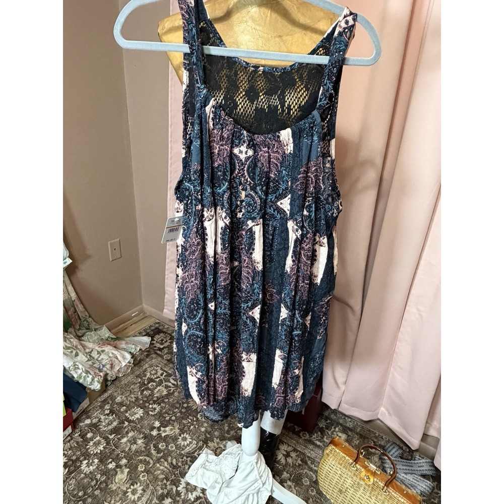 NWT Free People S Black Boho Trapeze Tunic Top Floral Sleeveless Lace MSRP $88 - Picture 4 of 10